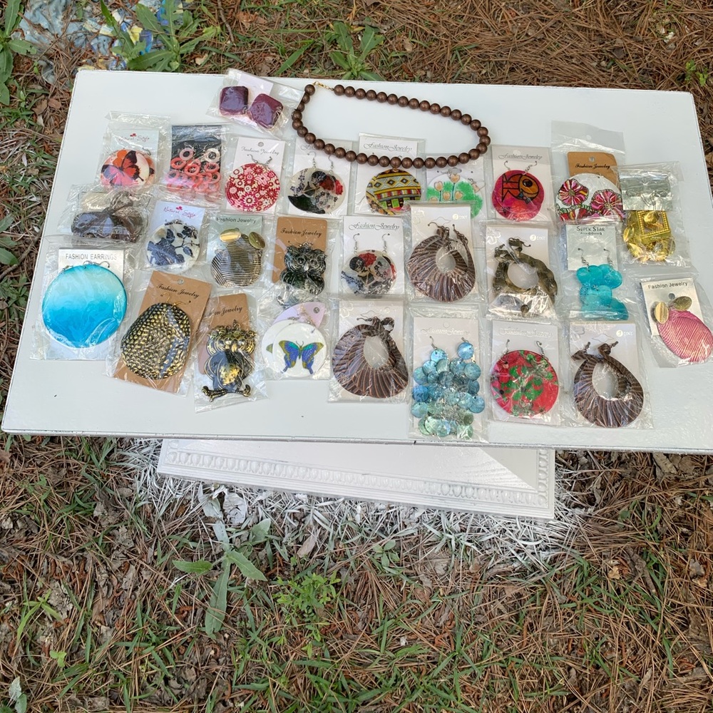 Fashion earrings 27 pair and necklace